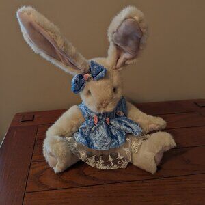 Dan Dee Collector's Choice Cream Bunny Rabbit Blue Lace Dress Head Bow Wire Ears